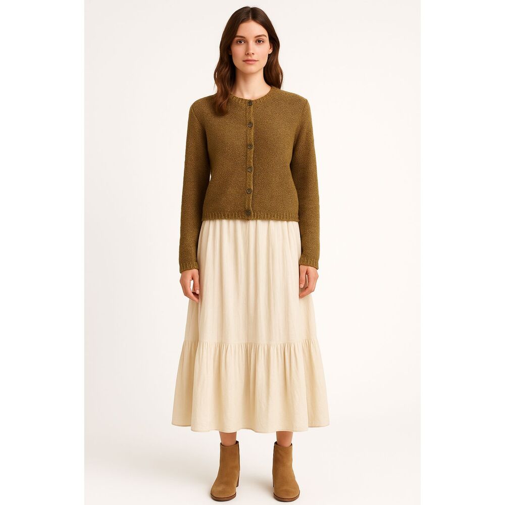 Jones New York Honey Green Knit Cardigan Sweater L NWT Crew Neck Button Front
